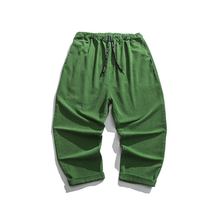 Medaigual 大码纯色街头宽松休闲裤哈伦裤男情侣纯色灯芯绒灯笼裤