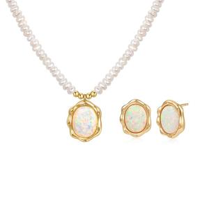 【礼盒装】Amber Lollipop欧泊项链耳环套装女款珍珠颈链气质耳钉