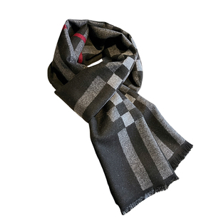 黑色格子仿羊绒围巾男士冬季保暖护颈送中老年人时尚洋气高档围脖