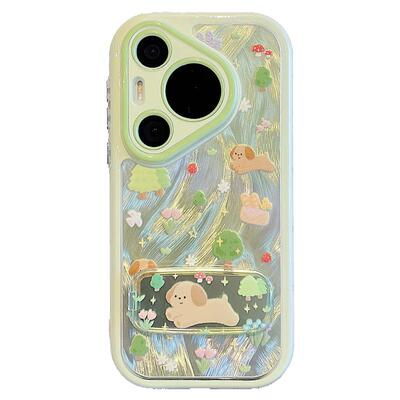 拓岚 适用华为mate60pro+手机壳mate80pro/pura70小清新绿色羽纱树木花朵狗狗镜面折叠支架mate70/40挂绳50女