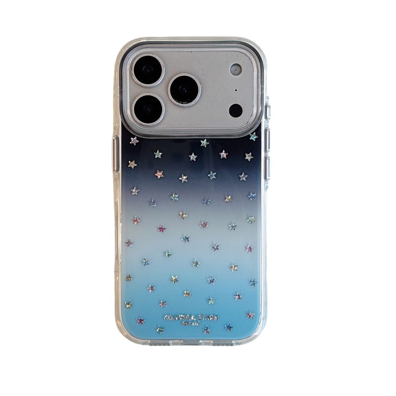ins鎏金晕染彩色星星iphone适用17promax苹果16pro时尚15小众14女生13包相机AI键圆边气囊防摔双层IMD手机壳