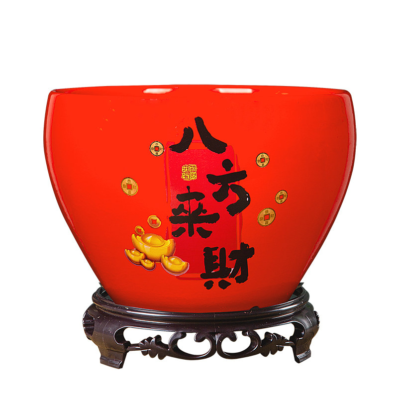 陶瓷花盆带底座红色特价