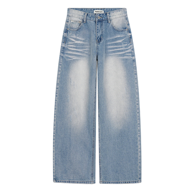 美式复古水洗十字架铆钉牛仔裤