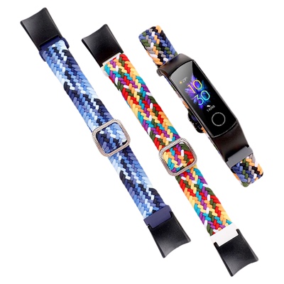 适用荣耀手环4/5表带honor band4编织弹力替换带CRS-B19/B29手环尼龙腕带5NFC标准版通用手环透气防水手表链
