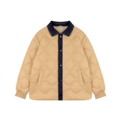 Amybaby女童波浪牛仔拼接羽绒服