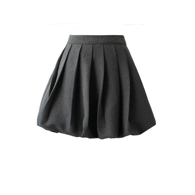 深灰色高腰a字绵羊毛毛呢蓬蓬花苞半身裙女秋冬季款毛呢短款裙子
