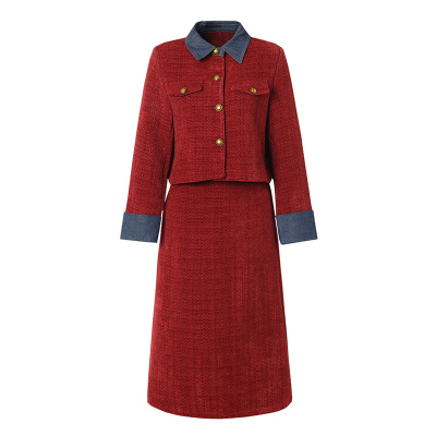 海青蓝两件套红色套装