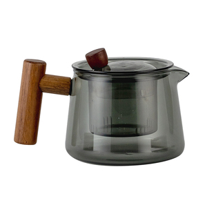 高硼硅玻璃茶壶松鹤贴花木柄耐高温煮茶壶公道杯套装