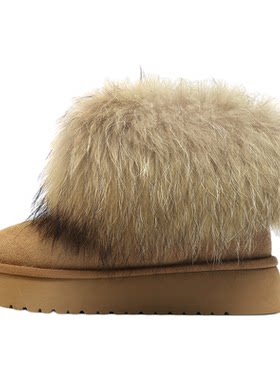 F21狐狸毛牛皮雪地靴女款2026
