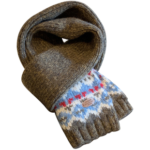 2025复古费尔岛风提花针织毛线围巾女秋冬韩系氛围感百搭保暖围脖