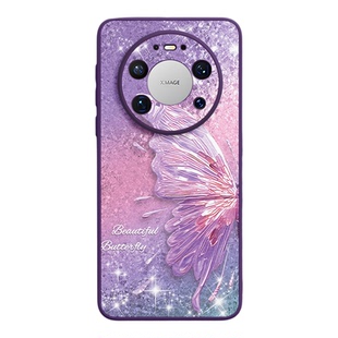 适用华为mate80promax手机壳mate60保护70套30新款50的40外壳+后mt女Air十皮纹轻奢风小羊皮硅胶创意珠光蝴蝶