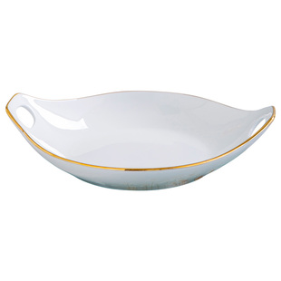 金边骨瓷盘子创意饭盘新款网红餐盘北欧家用陶瓷菜盘双耳深盘防烫