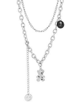 双层小熊笑脸项链女夏叠戴锁骨链