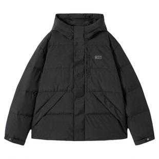 BOYLONDON短款羽绒服保暖冬拒水绒情侣款保暖连帽印花外套N28015