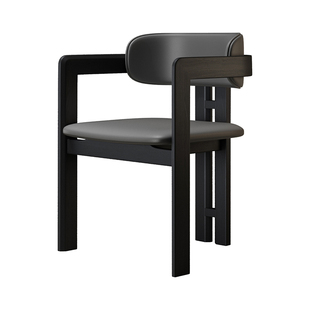 吾宅原创丨中古风家用岛台实木椅子软包靠背扶手围椅意式极简餐椅