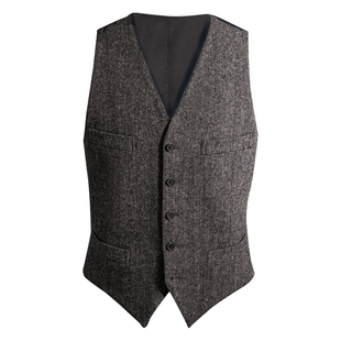 CULTUM 1930s复古加厚480g重磅全羊毛粗纺人字纹西服套装马甲男