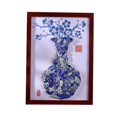 非遗手工diy陶瓷贴画景德镇青花瓷碎片拼贴相框摆台家居装饰摆件