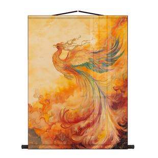 新中式浴火凤凰涅槃神鸟挂画客厅墙面玄关百鸟朝凤招财装饰卷轴画