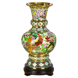 中景泰非遗北京珐琅景泰蓝花瓶20寸百鸟朝凤纯手工紫铜胎珐琅摆件