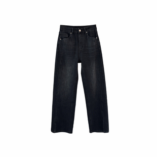 时髦侧开叉!!四面弹窄版阔腿牛仔裤女2025新宽松加绒直筒拖地裤