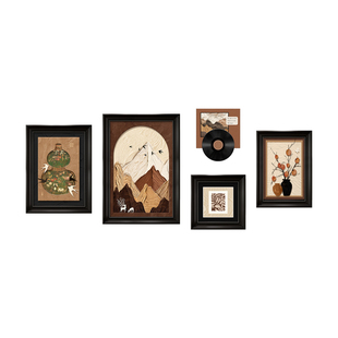 中古风客厅装饰画背有靠山沙发背景墙挂画寓意好法式复古组合壁画