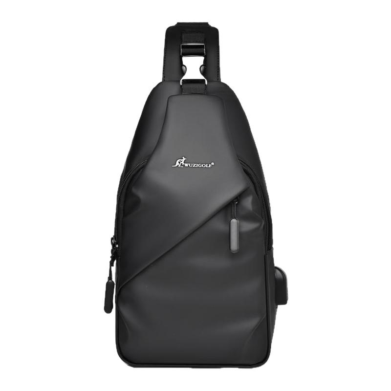 彬澳袋鼠大容量双层小背包男士防水胸前包时尚胸包休闲单肩斜挎包