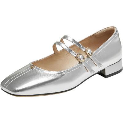 TATA他她女鞋银河梦境时尚通勤鞋子气质银色玛丽珍鞋新款XTU01CQ5