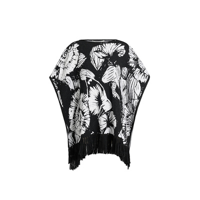 【东方织锦】ZHUCHONGYUN2026春新款流苏下摆针织衫提花斗篷上衣