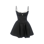 Mummy Cat下蛋喵 黑色褶皱精致千金生日聚会轻礼服吊带短款连衣裙