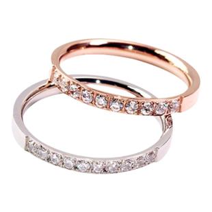 时尚个性镶嵌闪亮锆石戒指钛钢镀18K玫瑰金尾戒女食指环配饰情侣