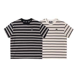 ics丨iconslab绣花章短袖T恤夏季新款特殊条纹撞色圆领宽松上衣