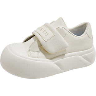 人本厚底小白鞋女2026春款女鞋魔术贴板鞋小众面包鞋子女款增高潮