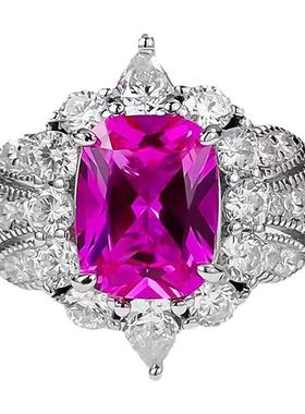 D色莫桑石轻奢玫红色花苞戒指