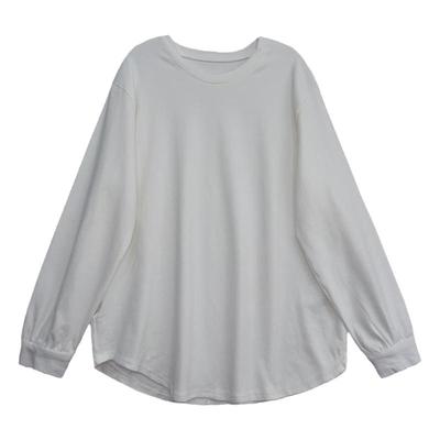 日系纯棉加厚磨毛宽松T恤秋冬中长款弧形下摆别致内搭休闲打底衫