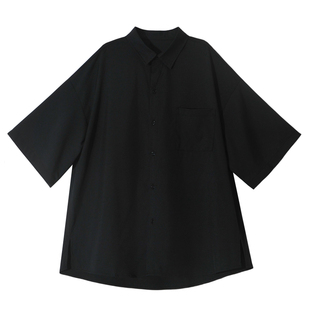 暗黑系酷飒山本风衬衫宽松黑色中袖上衣夏季薄款女装外穿雪纺衬衣