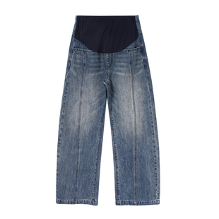 MASANON孕妇牛仔裤秋外穿2026新款加厚孕晚期复古托腹阔腿裤秋冬