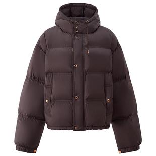 【季末折扣】欧时力美拉蓝连帽短款羽绒服女宽松保暖短外套尖货冬