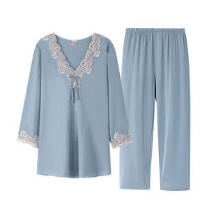 睡衣女夏季冰丝长袖国风家居服
