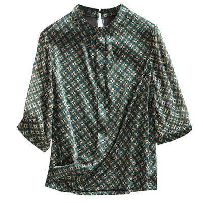 重磅真丝绸缎面t恤短袖时尚印花