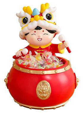 国潮醒狮锣鼓收纳摆件招财装饰