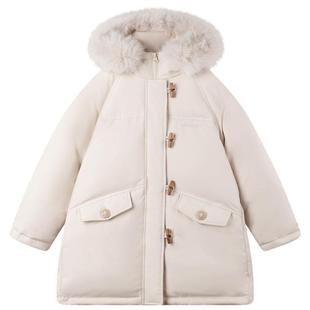 MUCMUKN【北欧雪季】毛领牛角扣长款羽绒服三防安心绒女童25冬新
