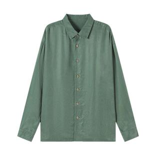 流石男装时尚顺滑铜氨丝衬衫外套2026年春季新款男士宽松高级衬衣