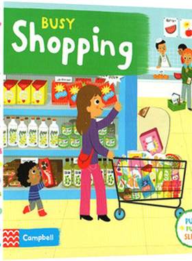 英文原版Busy Book系列shopping繁忙的超市Fire Station/zoo/Supermarket公园Park机场Airport宝宝启蒙认知手指机关推拉书绘本