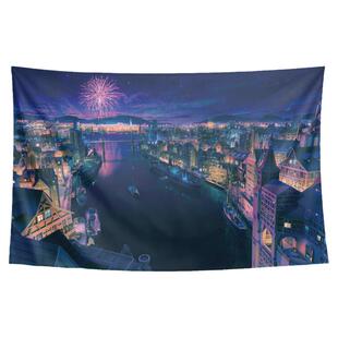 创意二次元城市动漫插画宿舍卧室墙壁装饰背景布海报挂布挂毯挂画