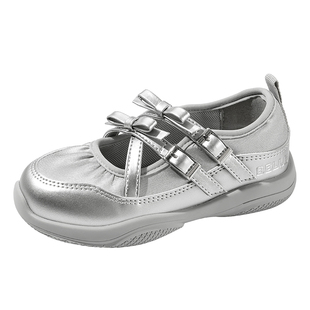 百丽童鞋女童银色休闲运动玛丽珍鞋2025秋季新款中大童芭蕾舞单鞋