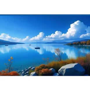 碧水蓝天聚财风水宝地风景自粘贴画客厅卧室办公室墙贴装饰画