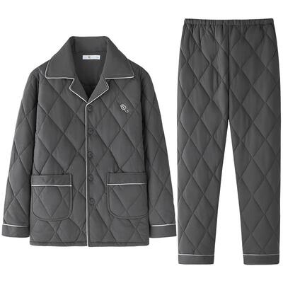 纯色睡衣男士秋冬款冬季加厚纯棉