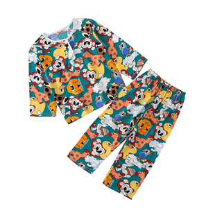 儿童棉绸睡衣长袖夏天女孩宝宝空调家居服人造棉男童绵绸套装薄款