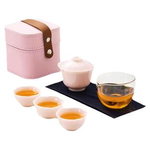 旅行茶具粉色盖碗套装单人茶碗茶杯功夫泡茶具便携式快客杯送闺蜜