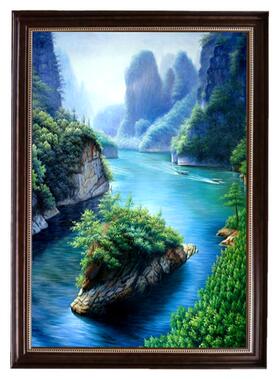 手绘装饰画三峡中式油画峡谷卓克